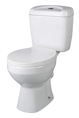 VeeBath, VeeBath Base Ceramic White Close Coupled Modern Cloakroom Bathroom WC Toilet Pan & Cistern with Soft Closing Seat