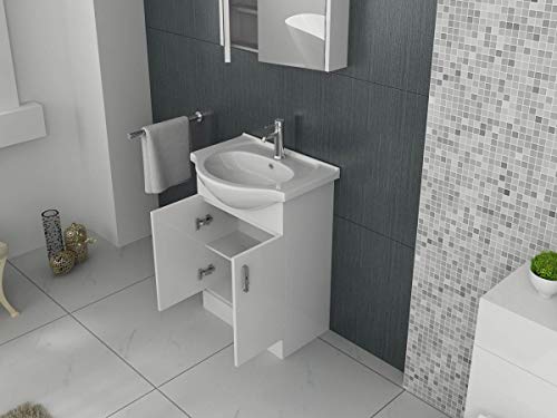 VeeBath, VeeBath Linx Bathroom Vanity Basin Sink Cabinet Unit High Gloss White Soft Close Door Hinges Storage Furniture - 550mm