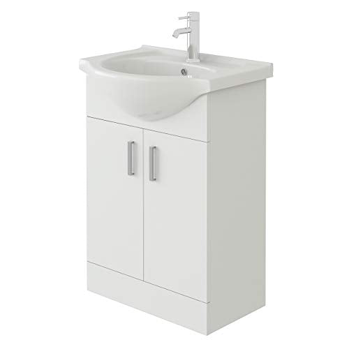 VeeBath, VeeBath Linx Bathroom Vanity Basin Sink Cabinet Unit High Gloss White Soft Close Door Hinges Storage Furniture - 550mm