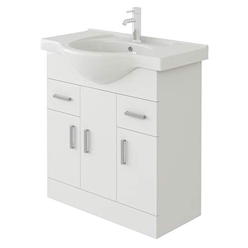 VeeBath, VeeBath VUW750 Linx Bathroom Vanity Basin Sink Cabinet Unit Soft Close Door Hinges Storage Furniture-750mm, White, 750mm