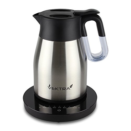 Vektra, Vektra VEK-1504 Vacuum Insulated Easy Pour Cordless Kettle with Temperature Selection Indicator Gauge, 1.5 Litre, Stainless Steel
