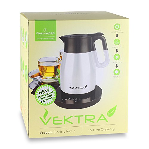 Vektra, Vektra VEK-1504MBZ Vacuum Insulated Easy Pour Cordless Kettle with Temperature Selection Indicator Gauge, 1.5 Litre, Metallic Bronze