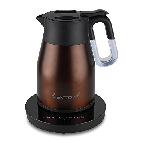 Vektra, Vektra VEK-1504MBZ Vacuum Insulated Easy Pour Cordless Kettle with Temperature Selection Indicator Gauge, 1.5 Litre, Metallic Bronze