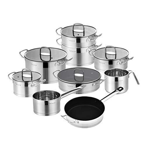 Velaze, Velaze Cookware Set 14-Piece Stainless Steel Pot & Pan Sets Induction Safe, Saucepan, Casserole, Casserole, pan with Glass lid