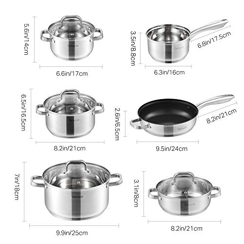 Velaze, Velaze Cookware Set, Series Eloria, 10-Piece Pan Set, Induction Safe, Saucepan, Casserole with Glass lid - Stainless Steel