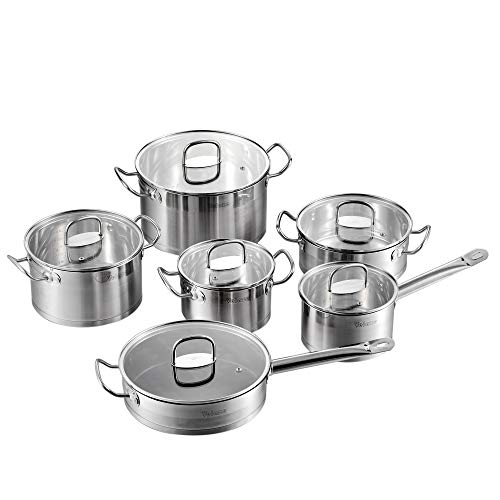 Velaze, Velaze Cookware Set,Series Mayne,12-Piece Stainless Steel Pot & Pan Sets,Induction Safe, Saucepan, Casserole, Casserole, pan with Glass lid