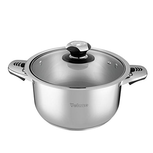 Velaze, Velaze Pot & Pan Sets, Series Haru, 16-Piece Stainless Steel Cookware Set, Induction, Includes Saucepan, Saucepan, Pan, Salad Bowl, Steaming