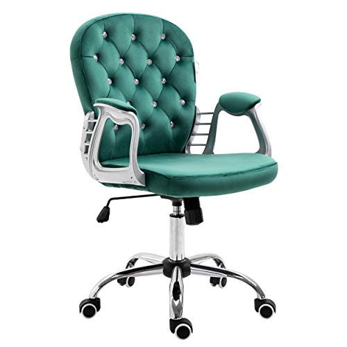 Cherry Tree Furniture, Velvet Diamante Buttoned Swivel Chair with Chrome Feet (Green)