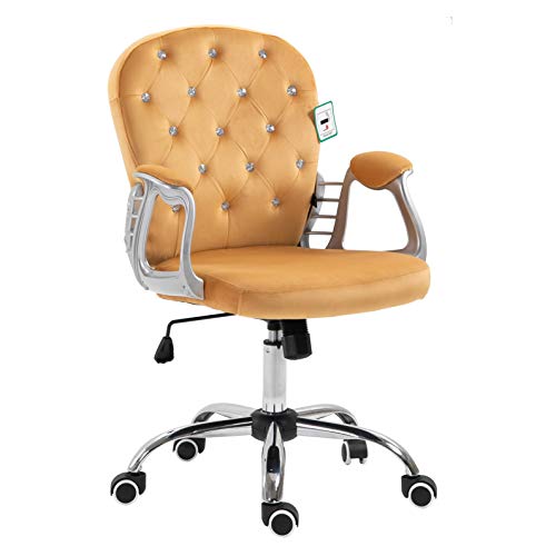 Cherry Tree Furniture, Velvet Diamante Buttoned Swivel Chair with Chrome Feet (Mustard)