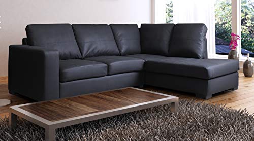 Sofas and More, Venice Black PU Leather Right Hand Large corner Group Sofa Suite