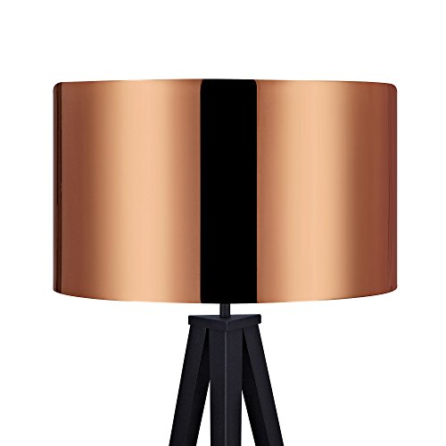 Versanora, Versanora - Romanza 153cm Tripod Floor Lamp Reading Light for Living Room Bedroom. Foot Switch. Copper Drum Shade. Matte Black Stand