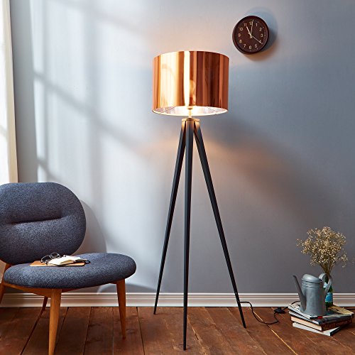 Versanora, Versanora - Romanza 153cm Tripod Floor Lamp Reading Light for Living Room Bedroom. Foot Switch. Copper Drum Shade. Matte Black Stand