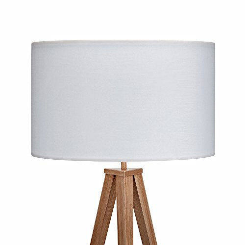 Versanora, Versanora - Romanza 153cm Tripod Floor Lamp Reading Light for Living Room Bedroom. Foot Switch. White Fabric Drum Shade. Wood Finished Stand