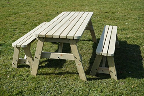 Arbor Garden Solutions, Victoria Compact Rounded Wooden Picnic Table and Benches Set, Space Saving Outdoor Garden Furniture With Benches Sliding Under