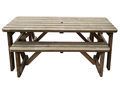 Arbor Garden Solutions, Victoria Compact Rounded Wooden Picnic Table and Benches Set, Space Saving Outdoor Garden Furniture With Benches Sliding Under The Table - Light Green or Rustic Brown Finish (5ft, Rustic Brown)