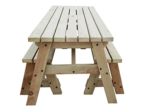 Arbor Garden Solutions, Victoria Compact Wooden Picnic Table and Benches Set, Space Saving Outdoor Garden Furniture with Benches Sliding Under The Table