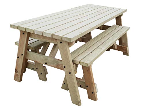 Arbor Garden Solutions, Victoria Compact Wooden Picnic Table and Benches Set, Space Saving Outdoor Garden Furniture with Benches Sliding Under The Table