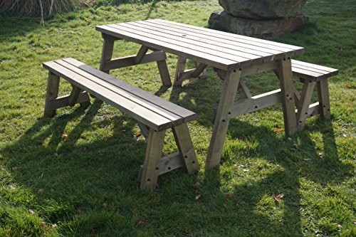 Arbor Garden Solutions, Victoria Wooden Picnic Table and Benches Set – Outdoor Garden Furniture Handmade in The UK – Light Green (Natural) or Rustic Brown
