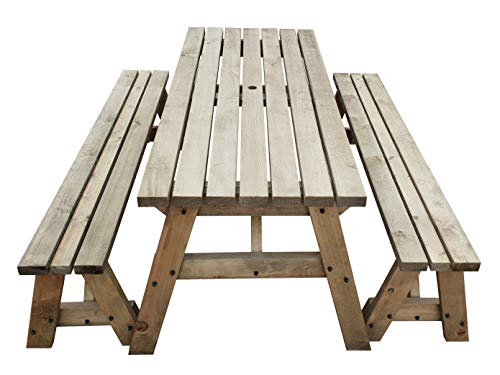 Arbor Garden Solutions, Victoria Wooden Picnic Table and Benches Set – Outdoor Garden Furniture Handmade in The UK – Light Green (Natural) or Rustic Brown