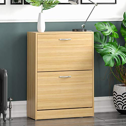Vida Designs, Vida Designs 2 Drawer Shoe Cabinet Cupboard Shoe Storage Organiser Pull Down Wooden Furniture Wood Unit, Pine