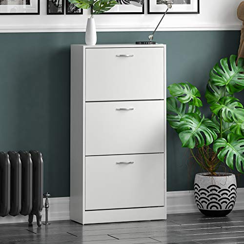 Vida Designs, Vida Designs 3 Drawer Shoe Cabinet Cupboard Shoe Storage Organiser Pull Down Wooden Furniture Unit, White