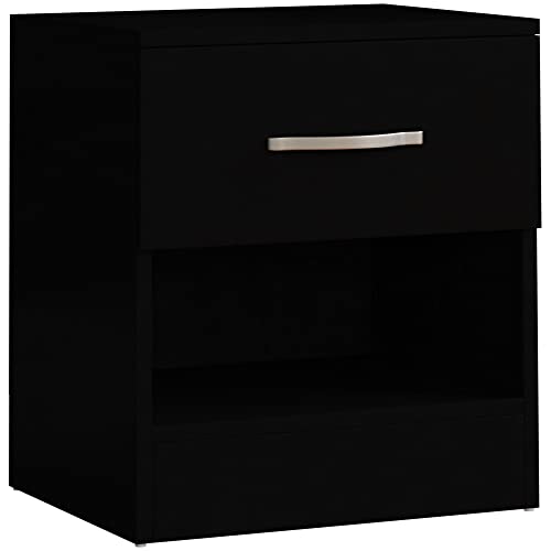 Vida Designs, Vida Designs Black Bedside Cabinet, 1 Drawer With Metal Handles and Runners, Unique Anti-Bowing Drawer Support, Riano Bedroom