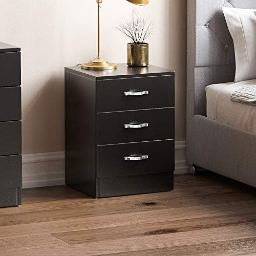 Vida Designs, Vida Designs Black Bedside Cabinet Chest of Drawers, 3 Drawer With Metal Handles and Runners, Unique Anti-Bowing Drawer Support