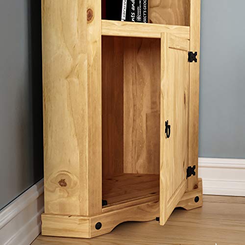 Vida Designs, Vida Designs Corona 1 Door Corner Bookcase Display Unit Solid Pine Wood Distressed Waxed Finish