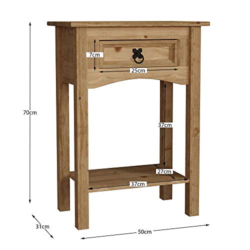 Vida Designs, Vida Designs Corona 1 Drawer Console Table With Shelf, Waxed Pine