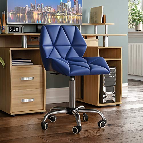 Vida Designs, Vida Designs Geo Office Computer Chair, Blue, Gaming Secretary Adjustable Swivel Legs Lift Chrome PU Faux-Leather