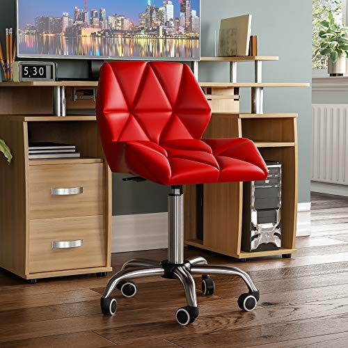 Vida Designs, Vida Designs Geo Office Computer Chair, Red, Gaming Secretary Adjustable Swivel Legs Lift Chrome PU Faux-Leather