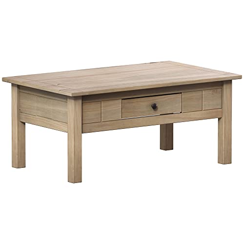 Vida Designs, Vida Designs Panama Solid Pine Rustic Living Room Furniture 1-Drawer Coffee Table, Wood, Natural