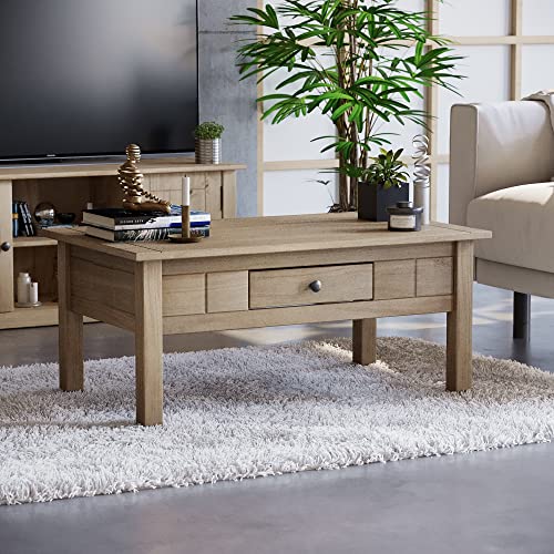 Vida Designs, Vida Designs Panama Solid Pine Rustic Living Room Furniture 1-Drawer Coffee Table, Wood, Natural