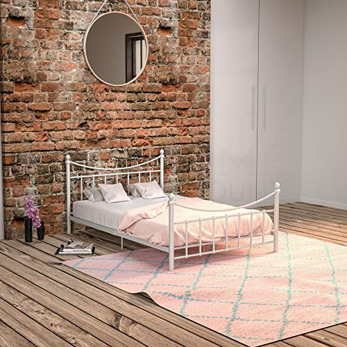 Vida Designs, Vida Designs Paris Small Double Bed, 4ft Bed Frame Metal Headboard High Foot End Bedroom Furniture, White