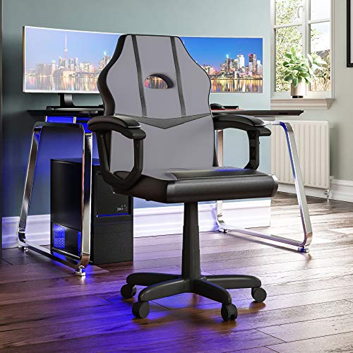 Vida Designs, Vida Designs Racing Comet Gaming Computer Chair, Grey & Black, Office Executive Adjustable Swivel Recliner PU Faux-Leather