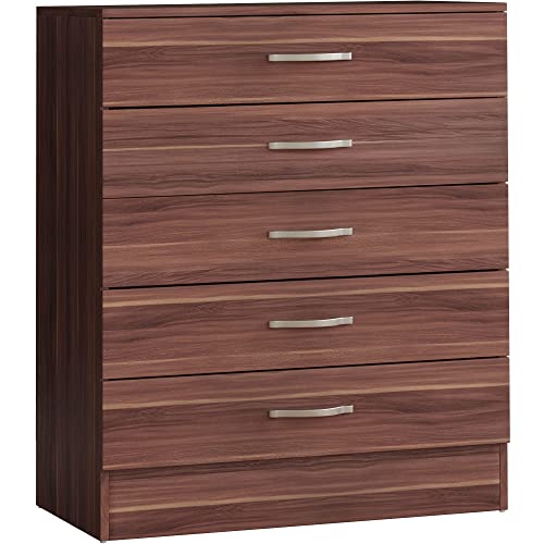 Vida Designs, Vida Designs Walnut Chest of Drawers, 5 Drawer With Metal Handles & Runners, Unique Anti-Bowing Drawer Support, Riano Bedroom