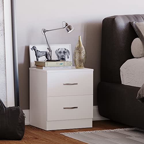 Vida Designs, Vida Designs White Bedside Cabinet, 2 Drawer With Metal Handles & Runners, Unique Anti-Bowing Drawer Support, Riano Bedroom