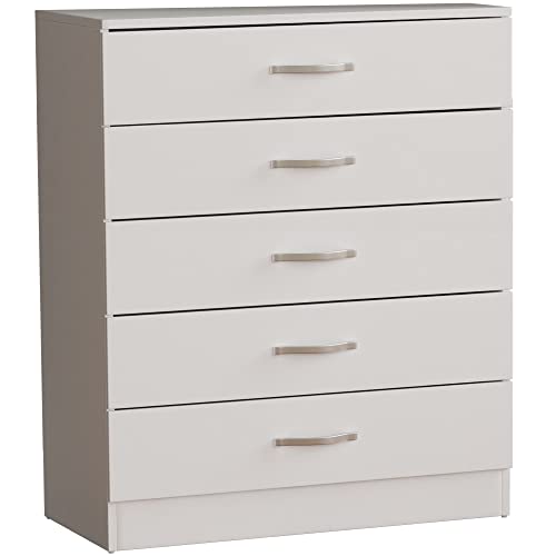 Vida Designs, Vida Designs White Chest of Drawers, 5 Drawer With Metal Handles and Runners, Unique Anti-Bowing Drawer Support, Riano Bedroom