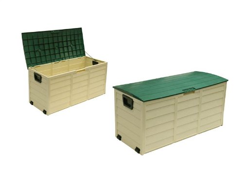 Vinsani, Vinsani Waterproof Garden Patio House Garage Outdoor Plastic Storage Utility Shed Chest Box with Wheels (Beige/Green)