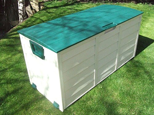 Vinsani, Vinsani Waterproof Garden Patio House Garage Outdoor Plastic Storage Utility Shed Chest Box with Wheels (Beige/Green)