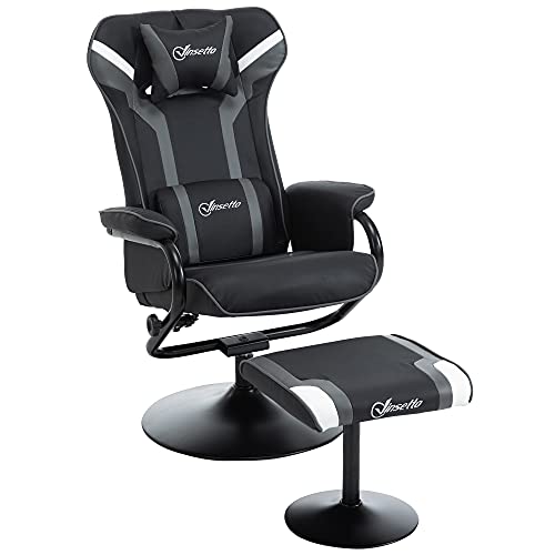 Vinsetto, Vinsetto 2 Pieces Video Game Chair and Footrest Set Racing Style Recliner with Headrest, Lumbar Support, Reeling Backrest, Pedestal Base