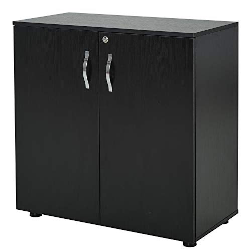 Vinsetto, Vinsetto 2-Tier Locking Office Storage Cabinet File Organisation w/ Feet Melamine Coating Aluminium Handles 2 Keys Stylish Black