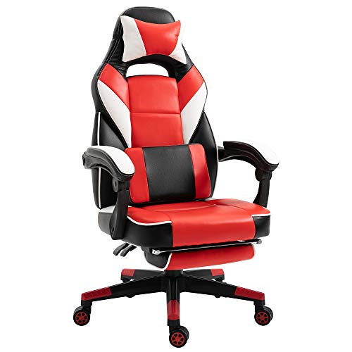 Vinsetto, Vinsetto Cool & Stylish Gaming Chair Ergonomic w/Thick Padding Footrest Neck & Back Pillow 5 Wheels Racing Swivel Height Adjustable Home Office Red