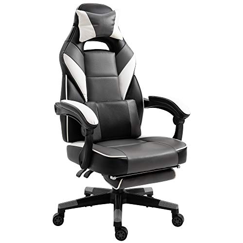 Vinsetto, Vinsetto Cool & Stylish Gaming Chair Ergonomic w/Thick Padding Footrest Neck & Back Pillow 5 Wheels Racing Swivel Height Adjustable