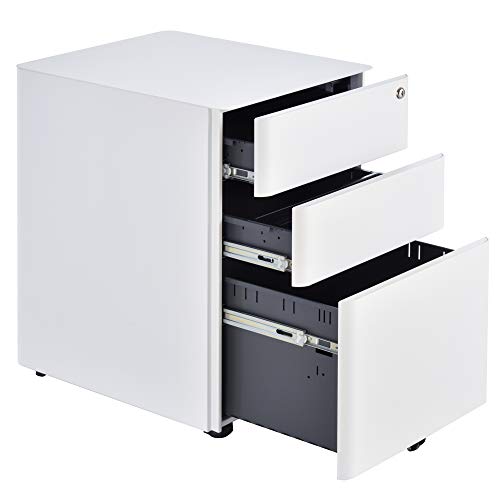 Vinsetto, Vinsetto Fully Assembled 3 Drawer Steel Metal Filing Cabinet Lockable Rolling Vertical File Cabinet White
