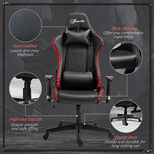 Vinsetto, Vinsetto Gaming Chair with RGB LED Light, 2D Arm, Lumbar Support, Swivel Office Computer Recliner Racing Gamer Desk Chair for Home