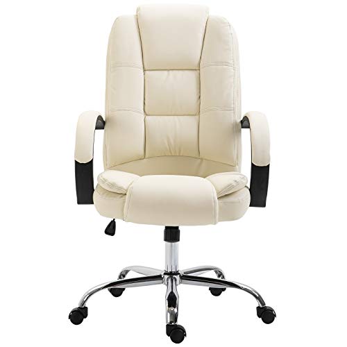 Vinsetto, Vinsetto High Back Executive Office Chair Ergonomic Design Adjustable Soft Padded Seat Height 360° Swivel PU Leather Beige