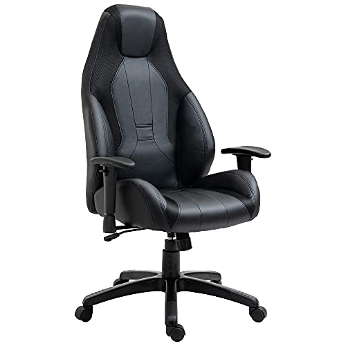 Vinsetto, Vinsetto High Back Executive Office Chair Mesh & Fuax Leather Gaming Gamer Chair with Swivel Wheels, Adjustable Height and Armrest, Black
