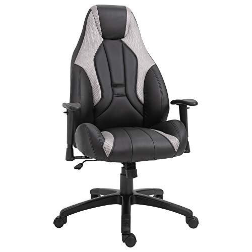 Vinsetto, Vinsetto High Back Executive Office Chair Mesh & Fuax Leather Gaming Gamer Chair with Swivel Wheels, Adjustable Height and Armrest, Grey