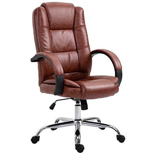 Vinsetto, Vinsetto High Back Executive Office Chair Swivel PU Leather Ergonomic Chair, with Padded Arm, Adjustable Height, Brown
